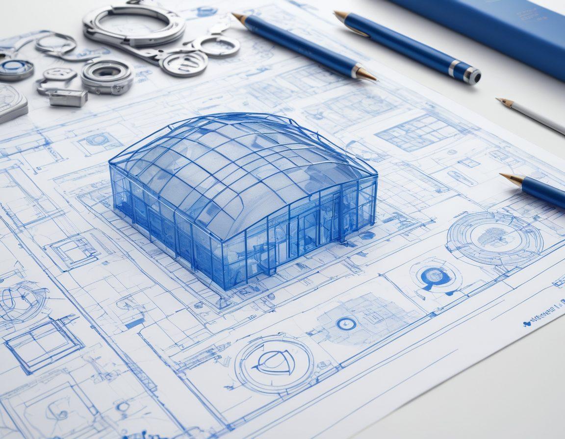An intricate blueprint layout with various insurance-related icons like safety nets, shields, and dollar signs integrated into the design. Surrounding the blueprint, diverse people engaged in discussions, analyzing options with digital devices, symbolizing smart choices. A calming color palette of blue and green to evoke trust and clarity. super-realistic. vibrant colors. white background.